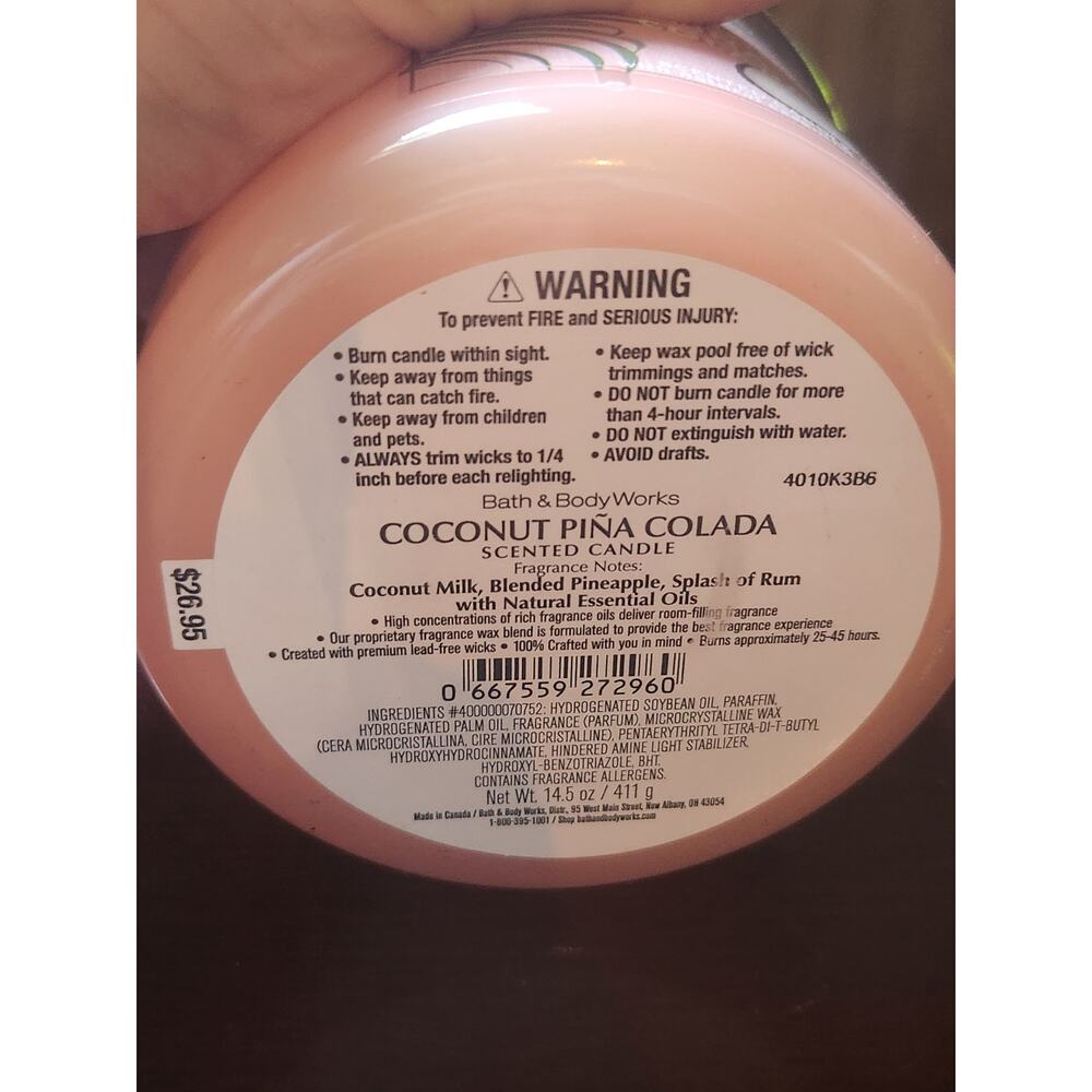 Bath & Body Works Coconut Pina Colada Scented Candle 14.5oz - Picture 6 of 6